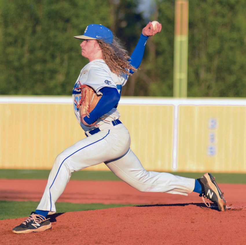 Shelbyville Central sophomore right-hander Palmer Edwards turned in a stellar performance on the mound against Franklin County on Tuesday night, scattering four hits, two earned run while fanning six batters with no walks in 5 1/3 innings to claim the win.
