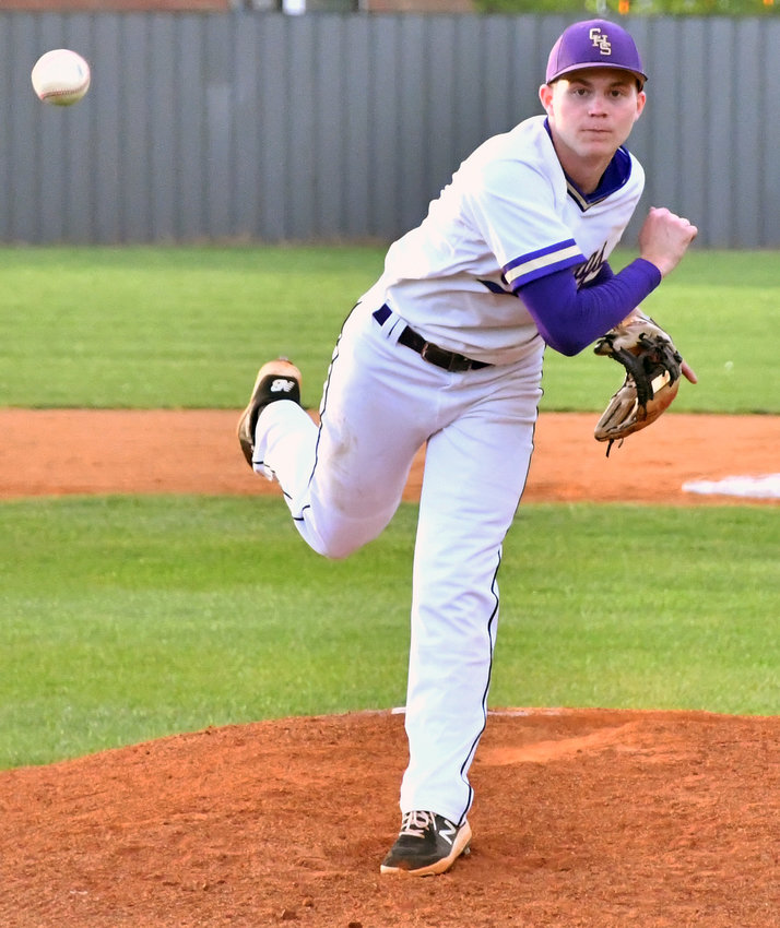 Corey Paterick delivers a pitch during a complete game win for the Vikings Thursday night.