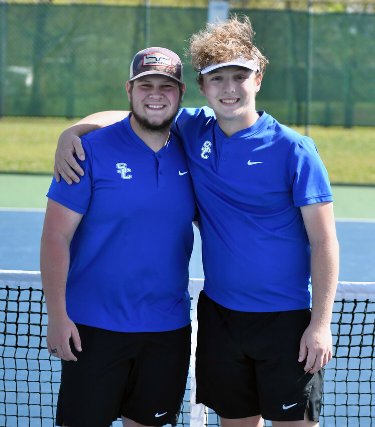 Seniors Jamsion Norton and Brayden Blackwell pose during Monday afternoon&rsquo;s match against Fayetteville City.