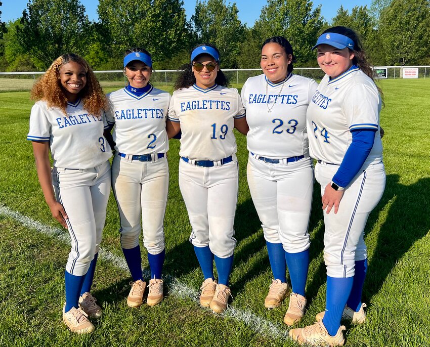 Shelbyville Central softball seniors were honored before the game on Tuesday night. Those seniors recognized were (from left) Damonyai Lyons, Alyvia Smith, Kaydence Rippy, Deja's Lineberger and Ariana Floyd.