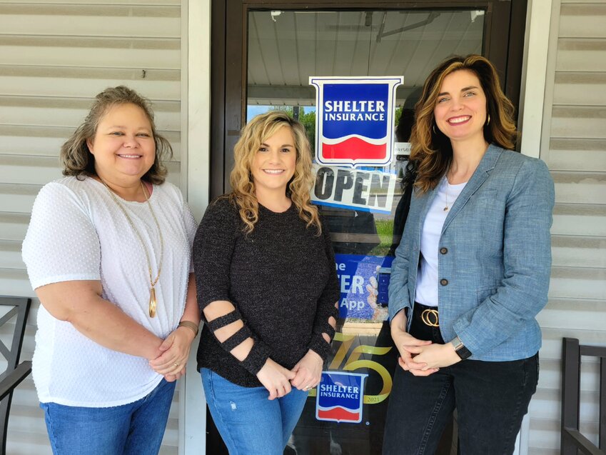 From left, Susie Emery, Maleah Claxton, and Bonne Belden. Claxton&rsquo;s Shelter Insurance office will be moving to 1302 North Main Street in Shelbyville.