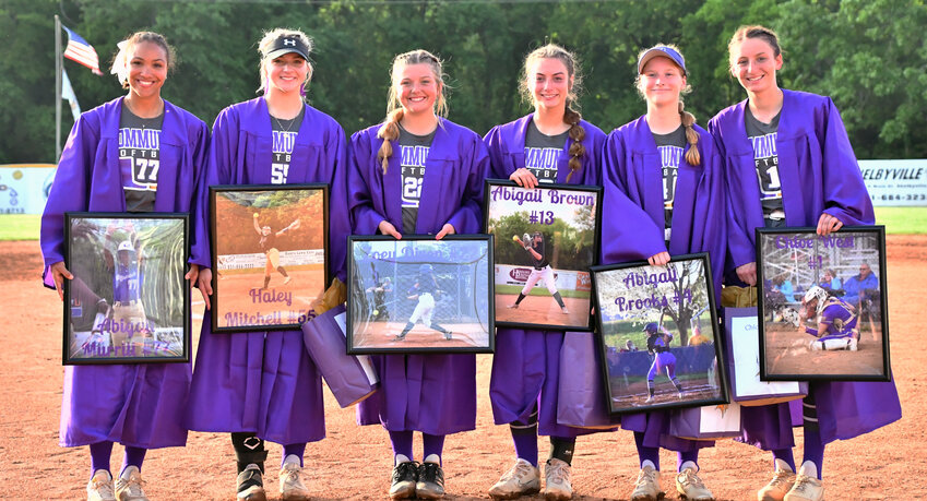 Six Community seniors were recognized in pregame ceremonies on Monday night.&nbsp;Seniors honored were (from left) are Abby Murrill, Haley Mitchell, Zoey Dixon, Abi Brown, Abigail Brooks, and Chloe West.&nbsp;&nbsp;