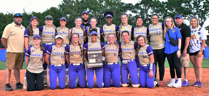 The Community Viqueens pose with their Region 4-AA championship hardware.