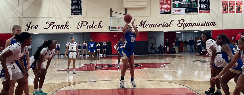 Lily Brown (12) connects on a free throw in Monday's win vs Columbia. She finished with 18 points.