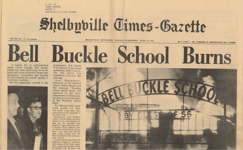 Many local residents, especially those from Bell Buckle, will surely remember these headlines from April 1972.