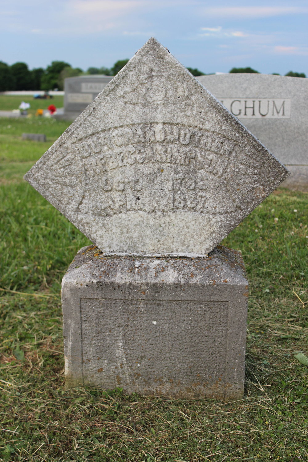 This tomb marks the place of Rebecca Simpson, the cemetery's namesake.