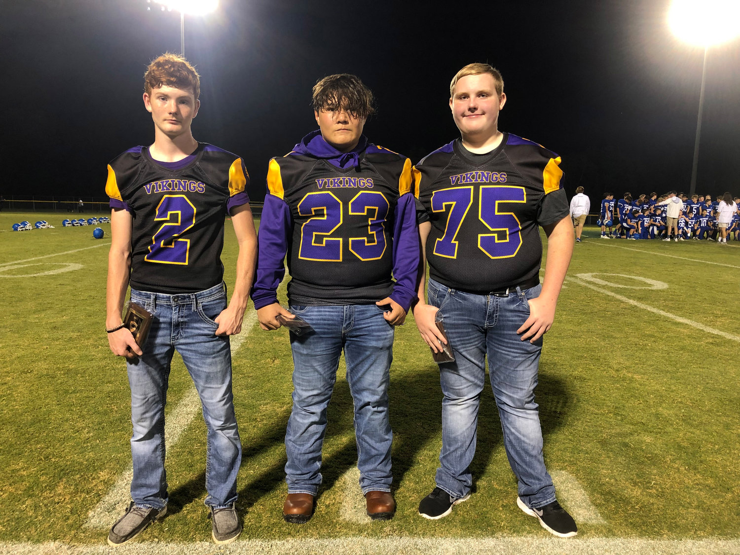 From left, Ethan O’Neal (2), Daniel Walters (23) and Jackson Mayo (75) of Community Middle earned All-Duck River Valley Conference honors.
