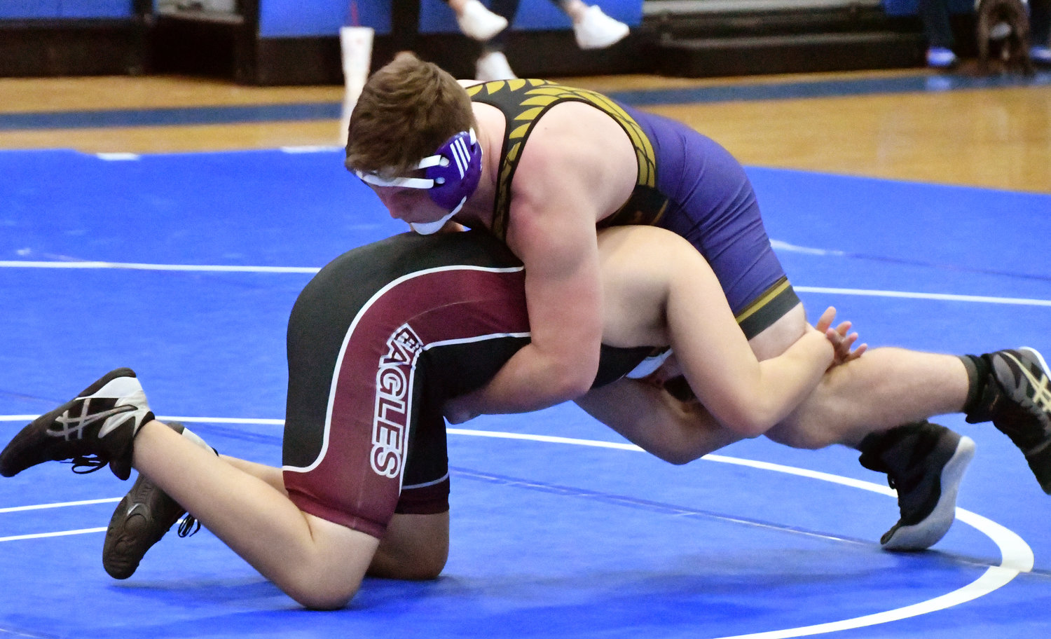 James Bowling of the Vikings gets the win with a pin over his opponent from Eagleville.