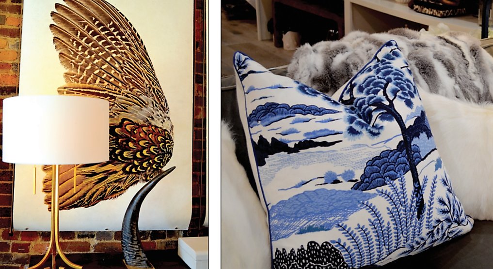 Three objects like these can express a homeowners talents and hobbies. This tropical paradise design pillow in brilliant blue is available at Dwell Fine Interiors & Design, located on the public square off East Depot Street.