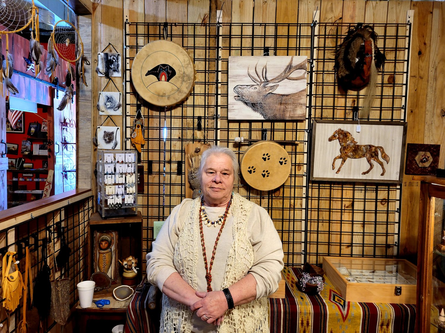 Gina Witten sells all kinds of Native American crafts in her booth Horse Mountain Mining.