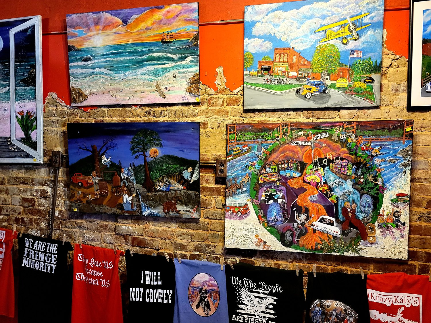 Katy Ishee, whose booth is "Krazy Katy's", would describe her paintings as folk art with "something more happening."