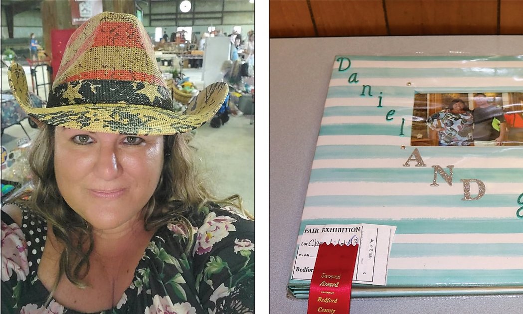 Julie Smith says everyone knows you must have a hat
when attending the Bedford County Fair.
Julie won second place for her scrapbook at the fair.