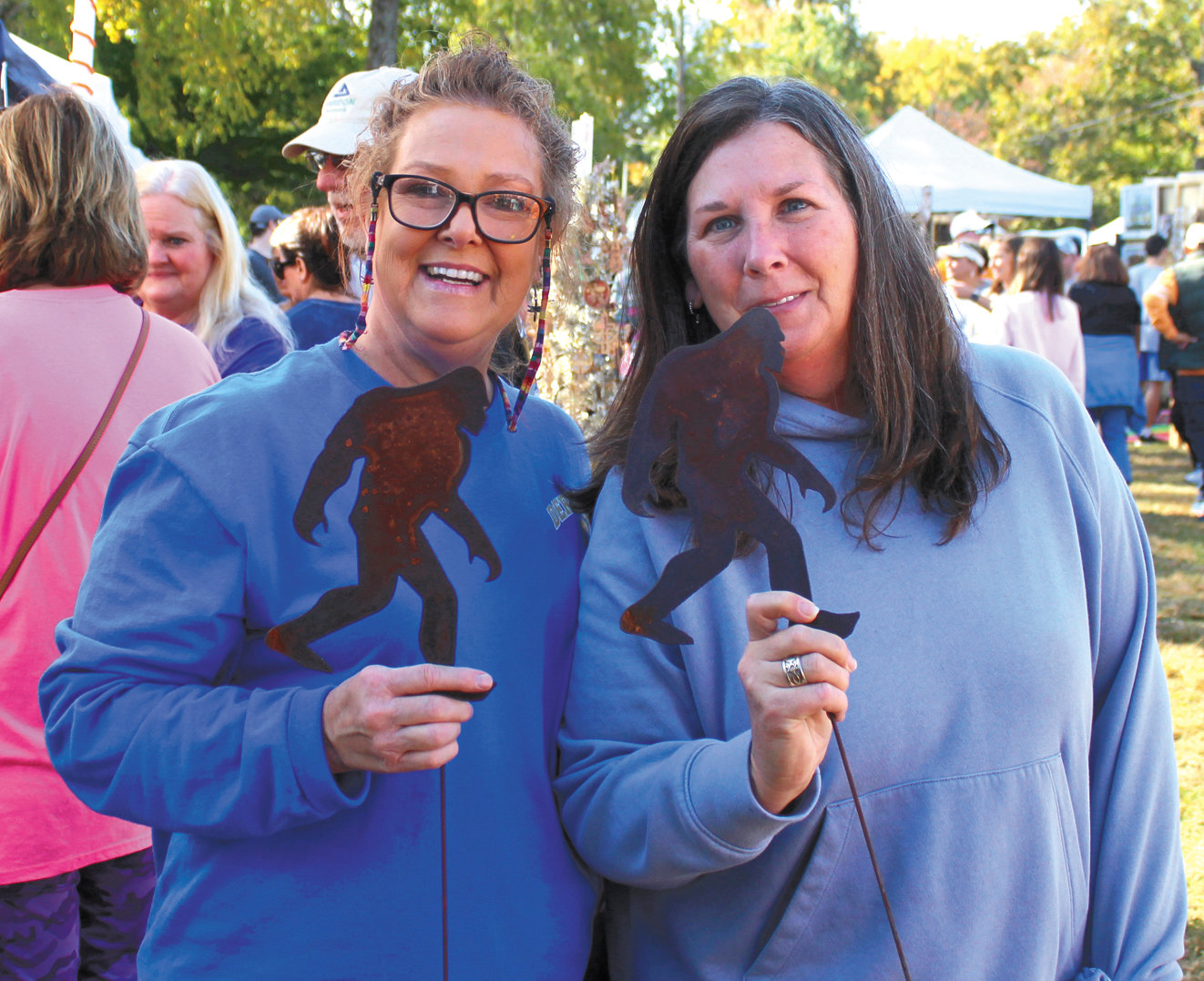 Trena Cook, left, and Sandy Clanton, both of Shelbyville, captured Bigfoot ­— two of them ­— from a fair vendor.