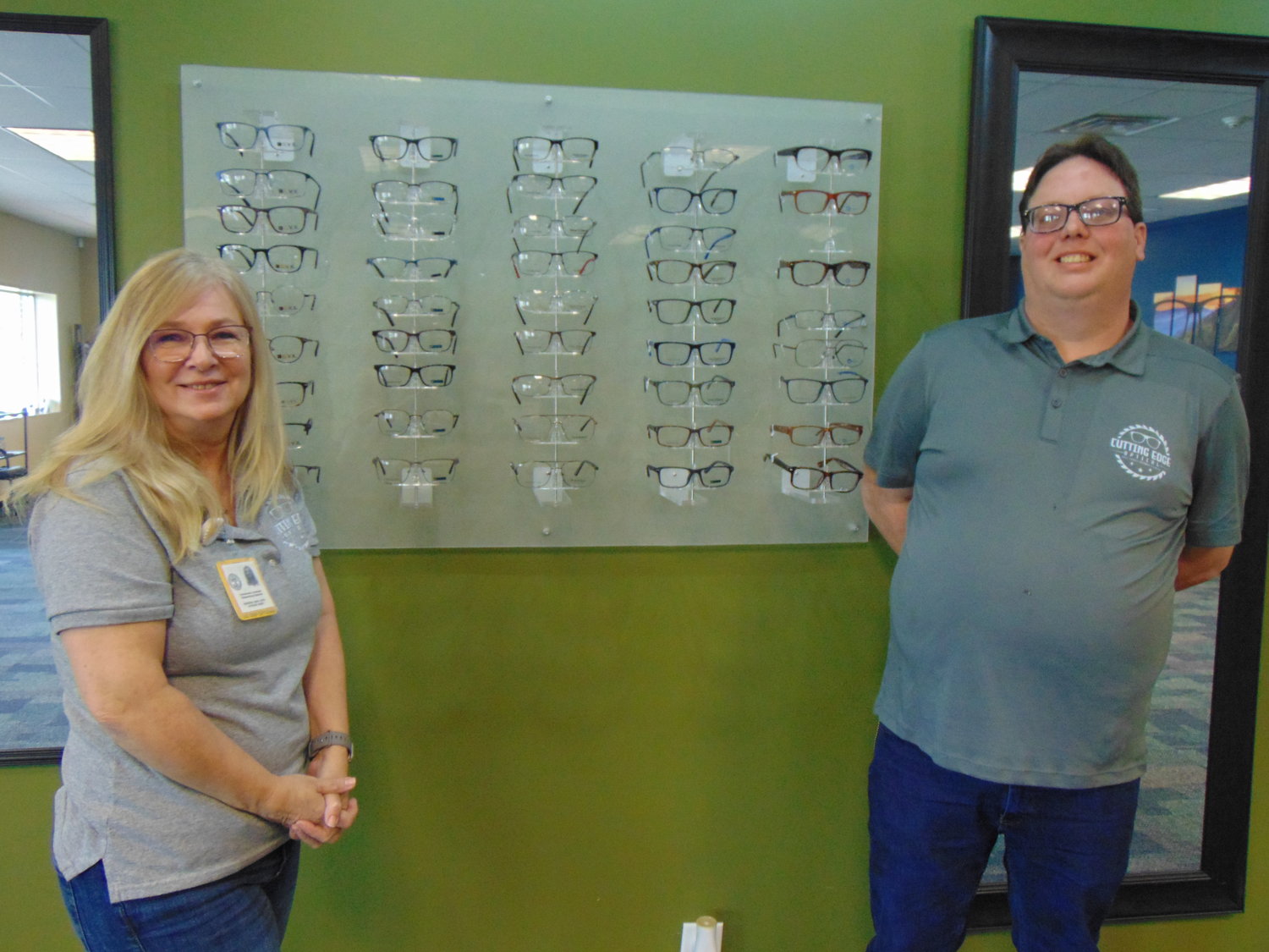 Opticians Sandy Lupo and Nick Ellis