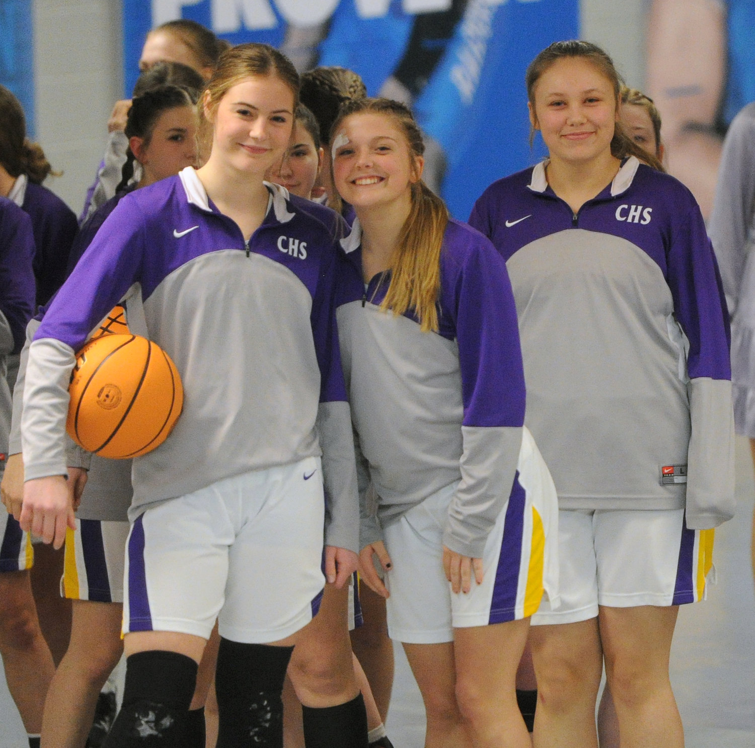 The Viqueens are all smiles before taking the floor in the state semifinals on Friday night.