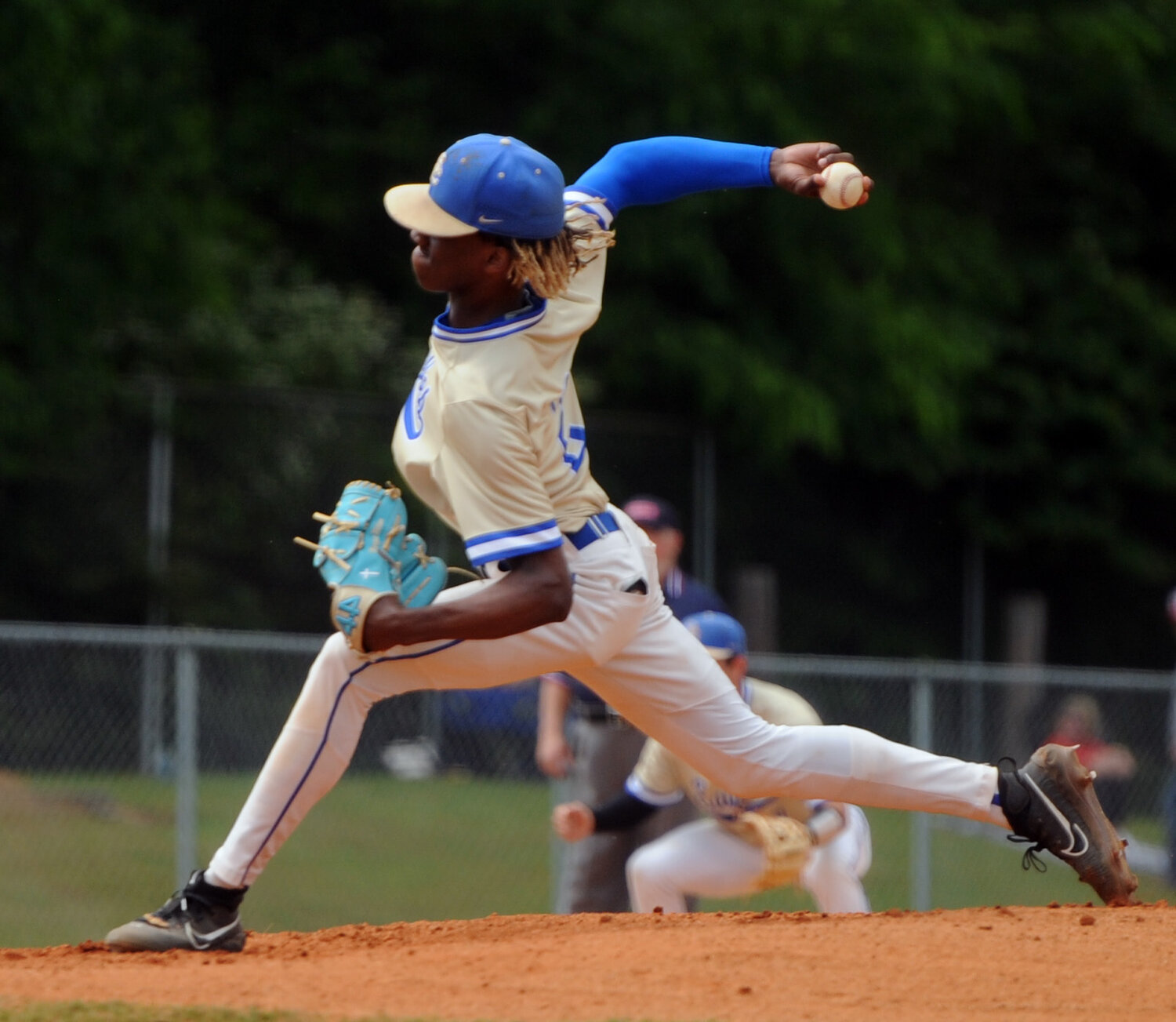 Marquis Wilson delivers a pitch against Coffee County on Saturday afternoon. Wilson went 4 1/3 innings and gave up four runs on two hits, only one of which was earned.