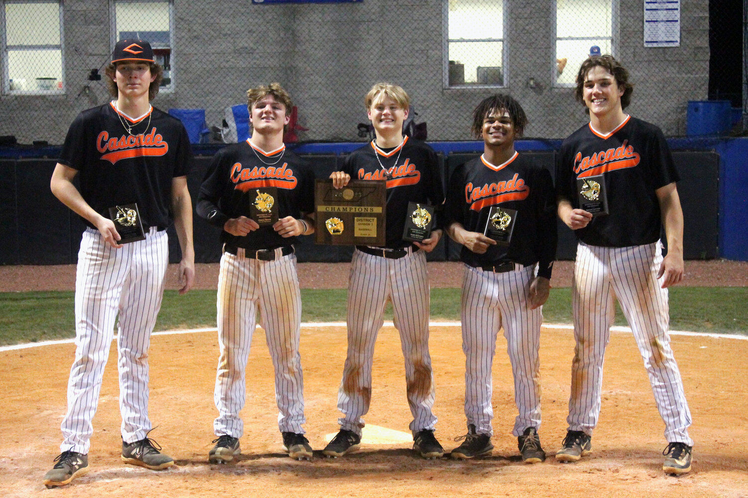 Members of the Cascade baseball team that earned All-District honors are (from left) Walker Craig, Chance Brown, Noah McGeary, Jaxon Sheffield, and Sawyer Lovvorn.