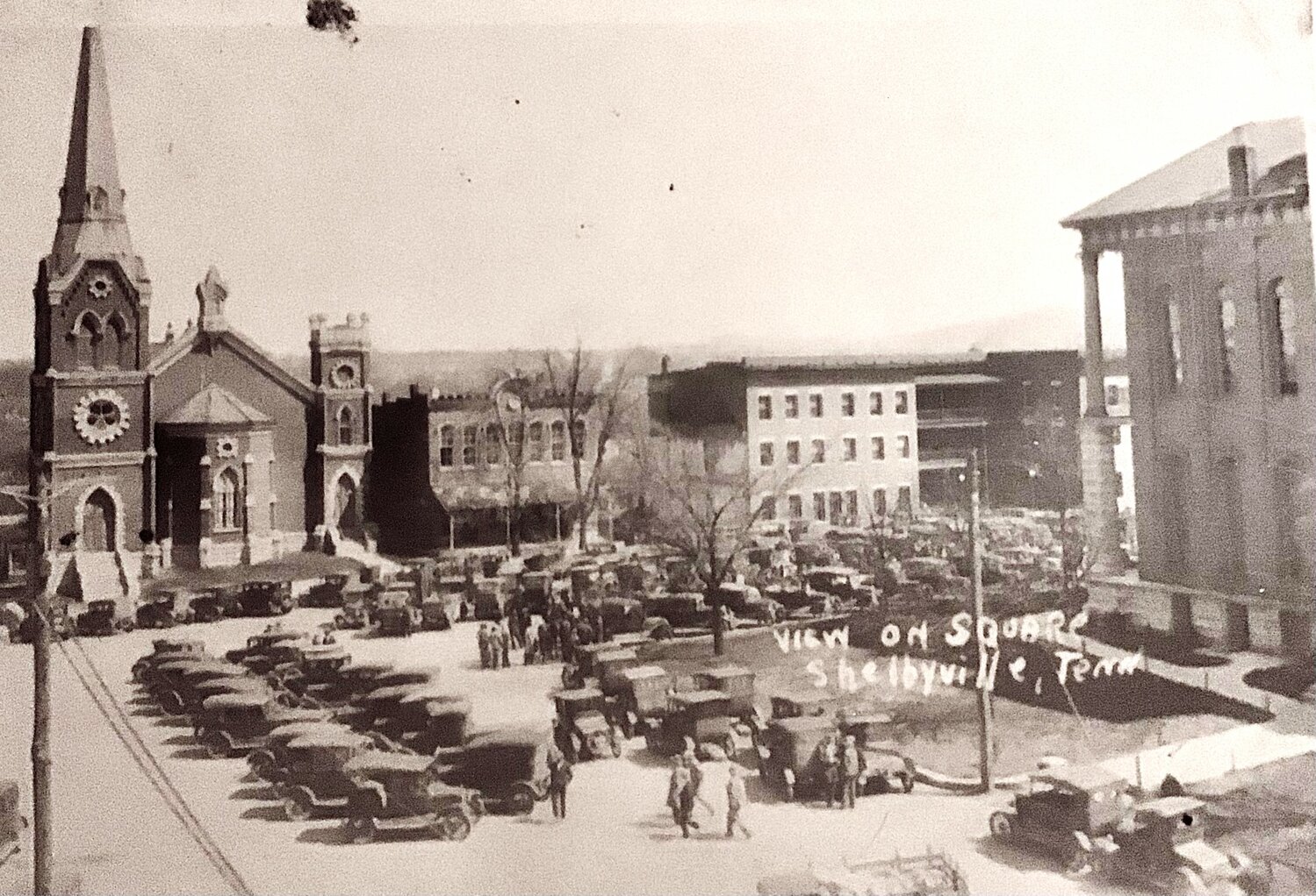 According to Lytle Hoover, who supplied us with this photo, this is what the Shelbyville square looked like between the 1930s and 1940s, when his family lived here.