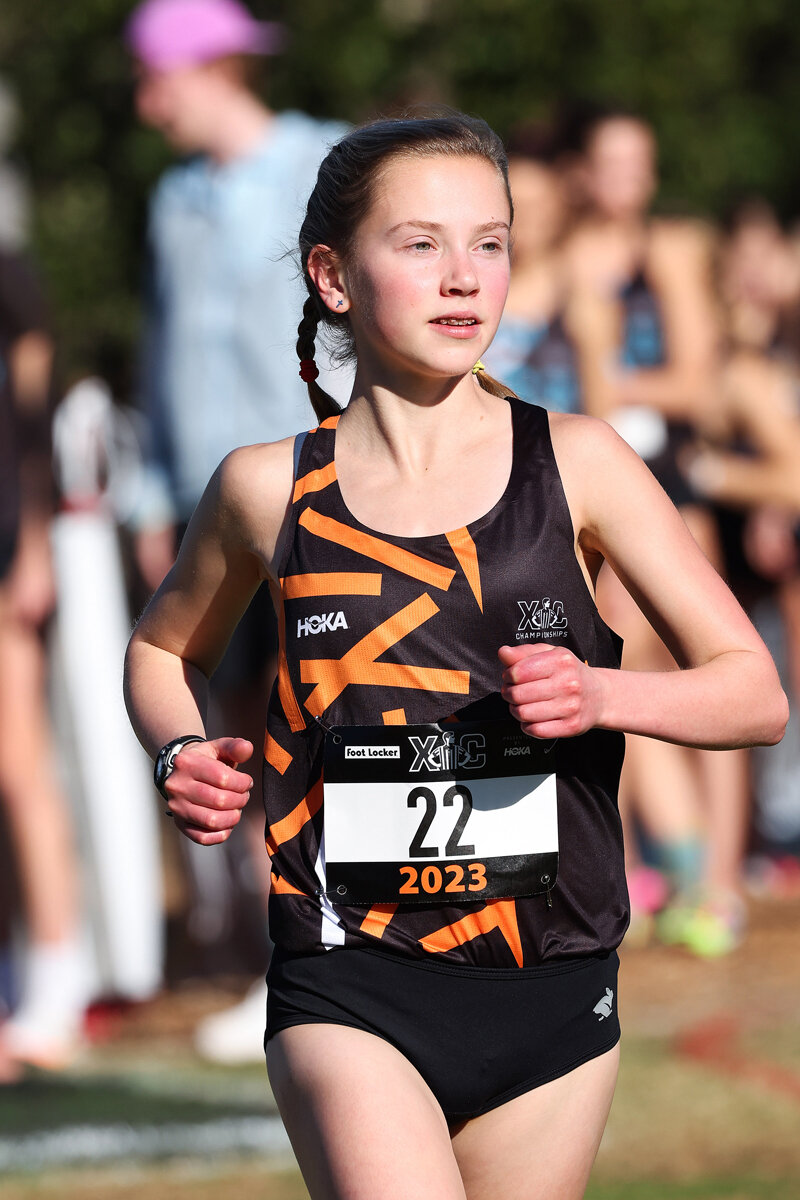 Abby Faith Cheeseman (22) running during the 2023 Foot Locker Cross Country National Finals. San Diego, CA.