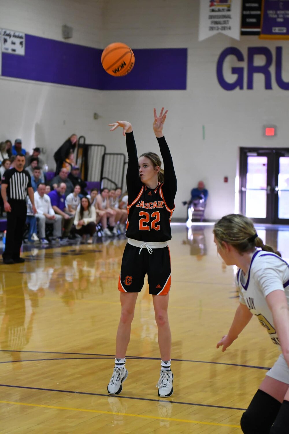 Kaegan Young (22) knocks down a free throw in the win at Grundy County. She finished with 12 points and six rebounds.