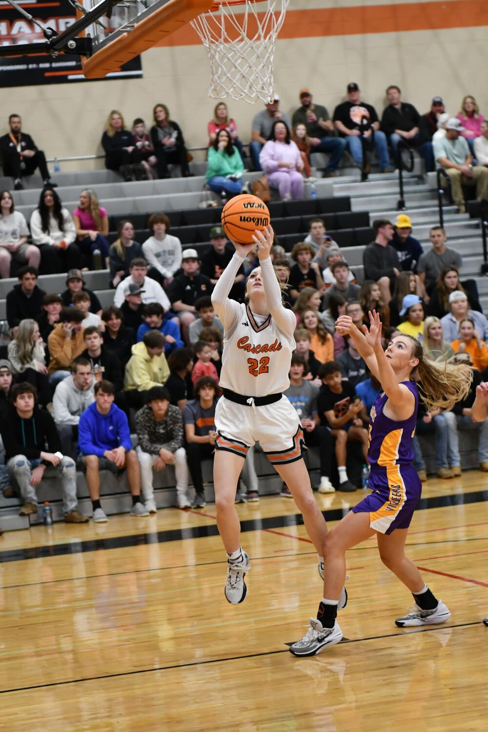 Kaegan Young (22) goes up for two of her team-high 17 points in Friday's win against Community.