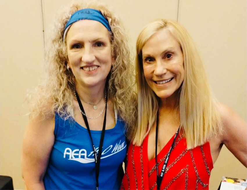 Nina Weston (left) with one of the owners/founders of Swim Angel Fish, Cindy Freedman