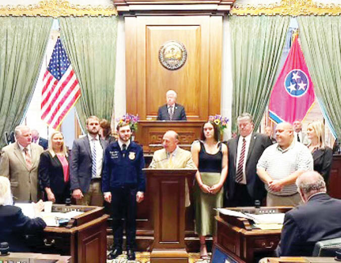 White County High School guests were granted permission to join Senator Paul Bailey for a recognition address. Joining Senator Bailey were Celeste Reed, Daniel Austin; WCHS Principal Greg Wilson; coaches Michael Dodgen, Shanee Wallace; FFA Instructors Kim Eller, Kyler Moore; and State Representative Paul Sherrell.
