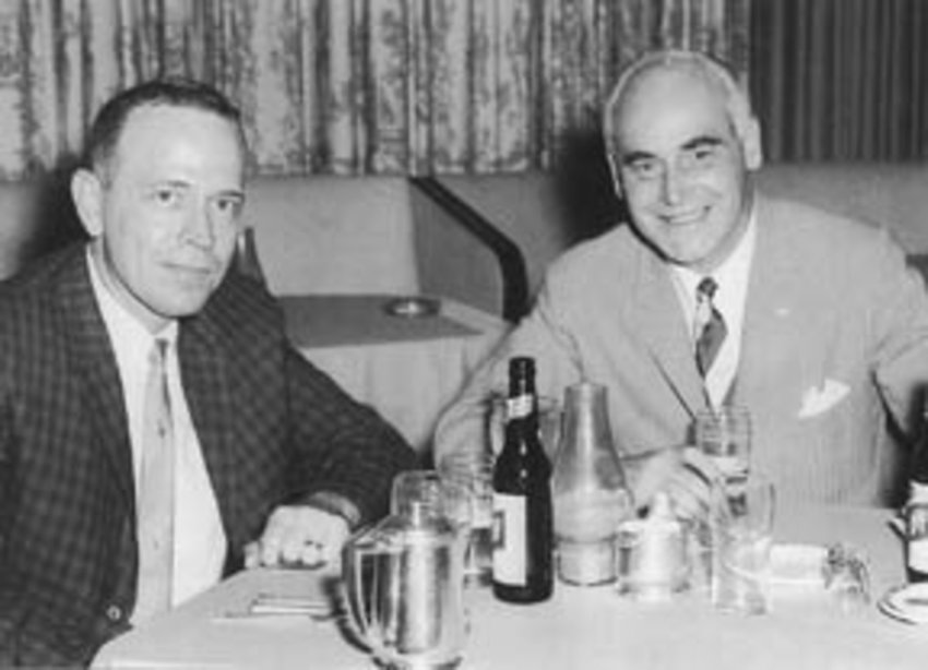 Charles Finley (right) and his cousin, Carl Finley, in an undated photo. With Charlie's forceful personality and Carl's steady hand, they built the A's into a powerhouse baseball dynasty.