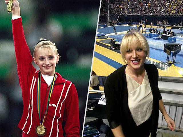 Tatyana Gutsu shown on left when she won Ukraine's first Olympic gold at the 1992 Olympics. On right is a more recent photograph.