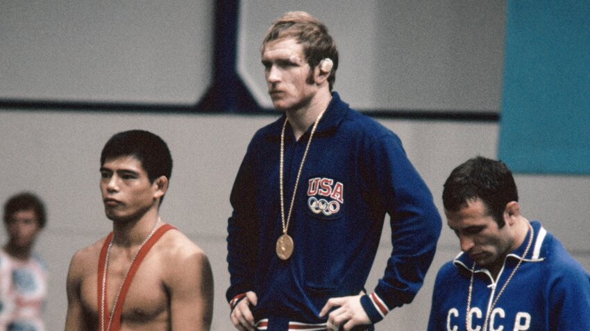 Wrestling gold medalist, Dan Gable, at the 1972 Olympics in Munich. A champion in high school and college, he would go on to a successful coaching career that spanned over 2 decades at the University of Iowa.