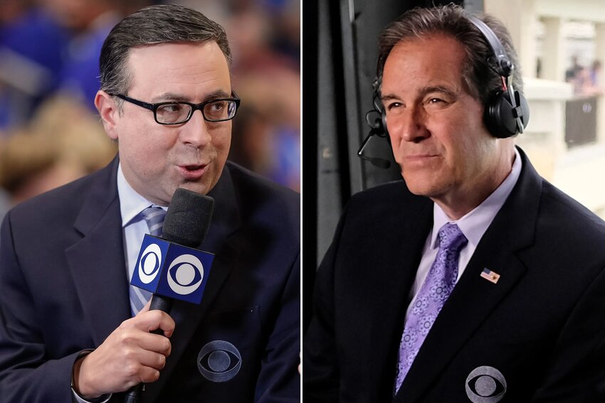 Long-time TV and radio announcer Ian Eagle (left) is taking over from Jim Nantz (right) as the new CBS voice for the NCAA Final Four Tournament.