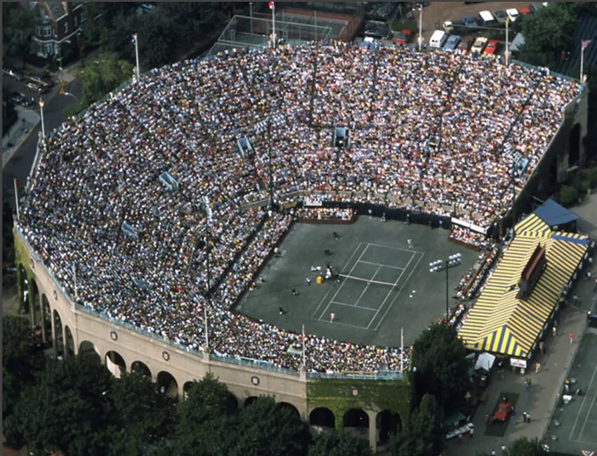 An aerial view of the West Side Tennis Club, home of the US Open before it was relocated to the newly-built USTA National Tennis Center in 1978.