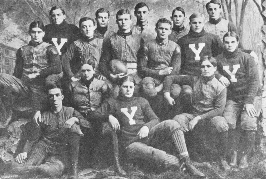 The 1900 Yale Bulldogs football team. From 1872 to 1909, Yale dominated college football with a crushing record of 324-17-8.