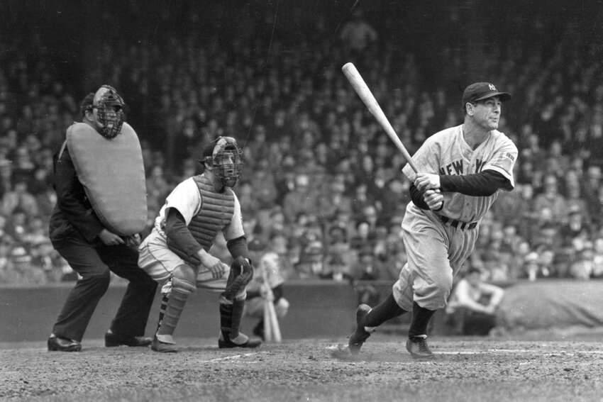 Yankees Captain, Lou Gehrig, at a game in the Bronx in 1938. The legendary slugger ended his career with a .340 batting average, 1,995 RBIs, and 493 home runs.