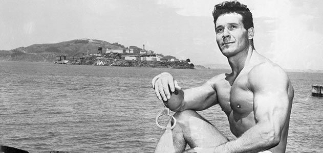 Jack LaLanne before his handcuffed swim from Alcatraz Island to Fisherman's Wharf in San Francisco during the summer of 1955.  An irrepressible pitchman for all things related to health and nutrition, LaLanne became a fixture in American culture.