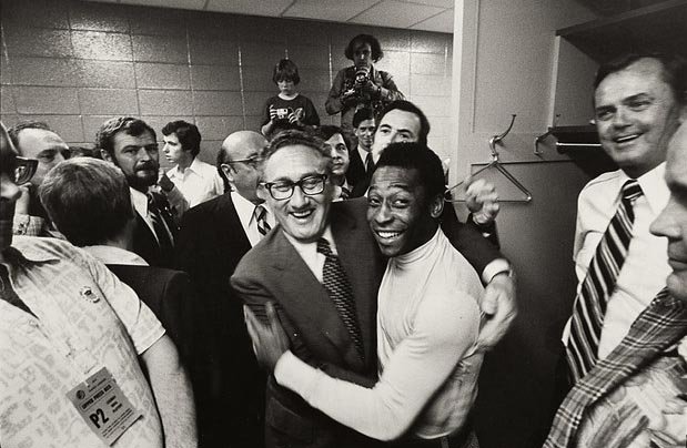 Legendary soccer star Pele and Secretary of State Henry Kissinger shown embracing at Giants Stadium in 1977. With glitz and politics, soccer landed in America in the mid-1970s, helping to plant the seeds for the future of the sport in the U.S.