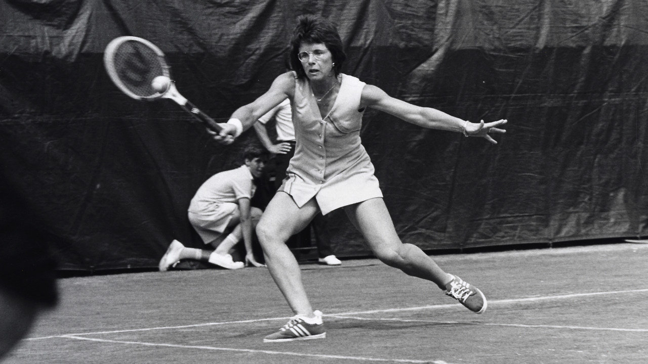 Billie Jean King in action at the West Side Tennis Club in Forest Hills (US Open), 1970. Her 3rd autobiography, 'All In', was released in August, 2021.