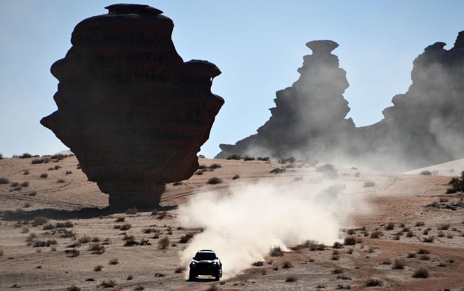 Mini's Argentinian drivers Orlando Terranova and co-driver Bernardo Grue compete during Stage 3 of the 2020 Dakar Rally in Saudi Arabia.