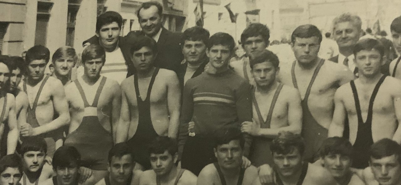 A 1970 photo showing Teodor Nastu standing first from right. In rear on the left is Roman Codreanu, the super-heavyweight wrestler who went on to win multiple international medals for Romania.