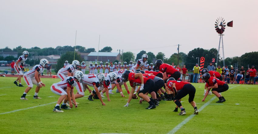 The Stockton Tigers line up against the Ash Grove Pirates at home Friday, Sept. 10.