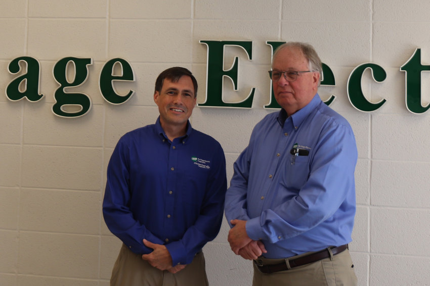 From left are Aaron Ash and Sac Osage Electric Cooperative retiring general manager Jim Davis. Ash will take the reins as Sac Osage&rsquo;s general manager upon Davis&rsquo; retirement.