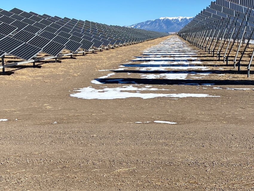 Adapture Renewables proposes building a solar generation and storage facility near these existing solar panels in Alamosa County about 5.5 miles southwest of Hooper. 