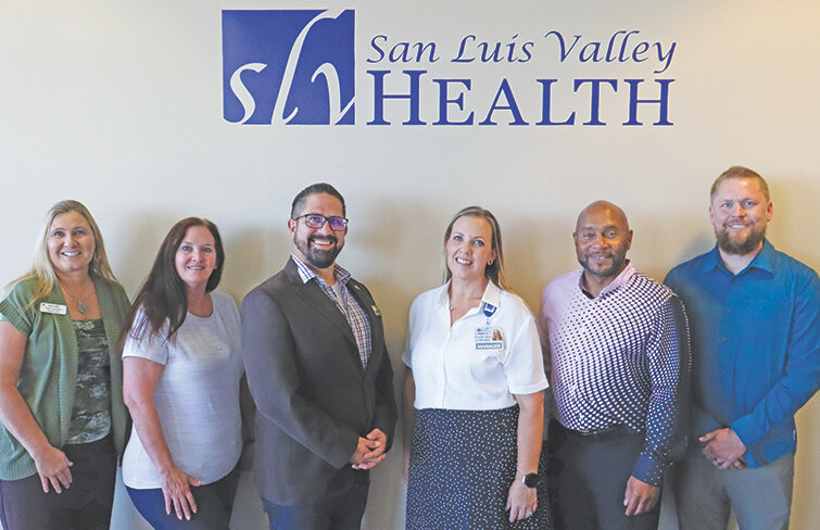 Pictured left to right, Alamosa County Commissioner Lori Laske, Alamosa City Councilor Dawn Krebs, Colorado State Representative Matthew Martinez, SLVH Special Projects Manager Becky Daniels, Alamosa Mayor Ty Coleman, and Colorado Rural Health Associate Director for Outreach Matthew Enquist.