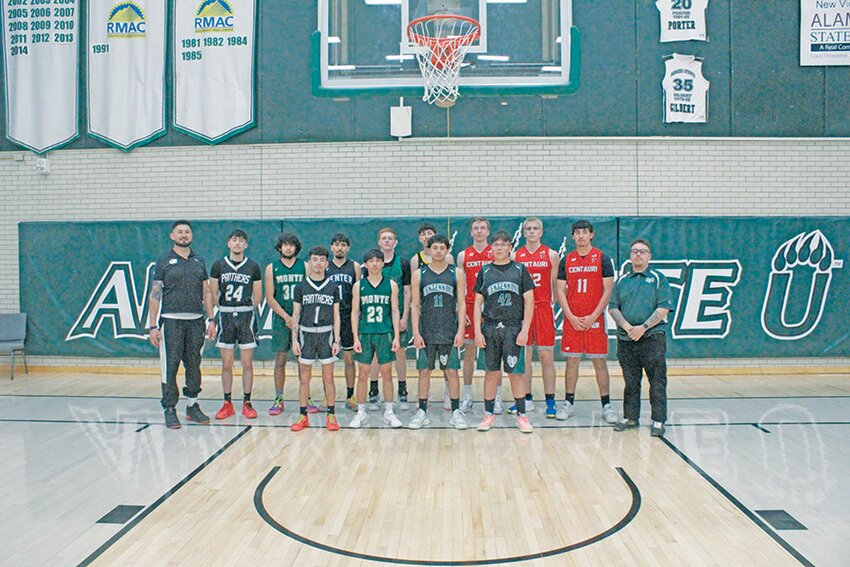 Back row, from left, coach Jason Maestas (Centennial), Ayden Lopez (Sierra Grande), Darrien Archuleta (Monte Vista), Angel Rios (Center), Ben Sittler (Sanford), Lucas Garcia (Sargent), Carson Bagwell (Centauri), Todd Broyles (Centauri), Kamryn Garcia (Centauri), and coach Rylan Serna (Centennial). Front row, from left, Kobe Mizokami (Sierra Grande),Jamian Martinez (Monte Vista), Jose Molina (Centennial), and Amado Montoya (Centennial).