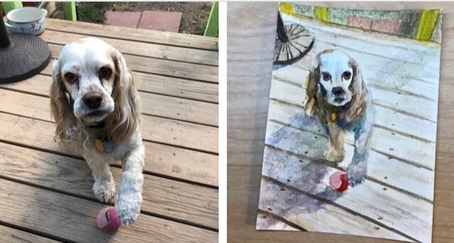 On the left is the photo of Schroeder that was used for the painting on the right. 