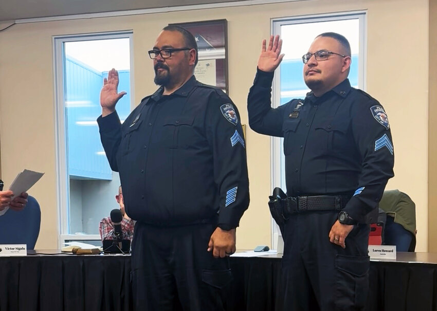 Monte Vista Police Department promoted Robert Pino and Anthony Chacon to the rank of sergeant during a city council meeting on May 1. 