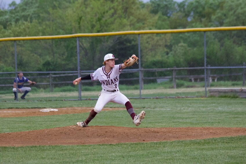 Senior pitcher Tyler Shull (No.2) pitched a complete game for Osage in its 15-5 win over Macks Creek on Thursday, April 18, at Osage High School. Shull pitched five innings and gave up five runs off five hits, while striking out nine.
