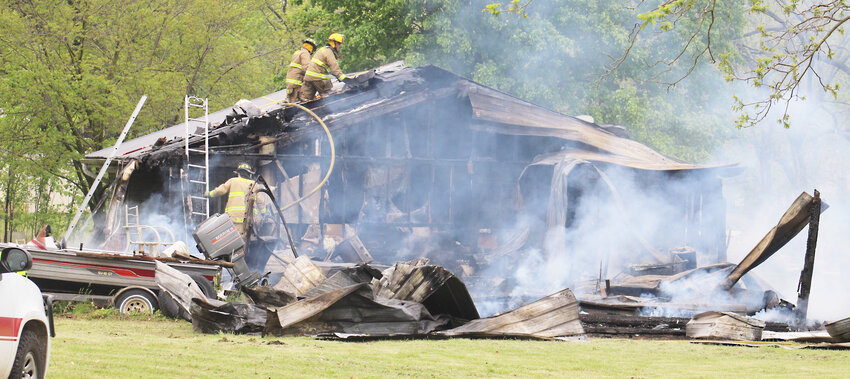 Firefighters from Eldon, Moreau, Rocky Mount and Tuscumbia responded to a house fire shortly before noon Friday, April 26 at 6 Colonial Road outside Eldon.