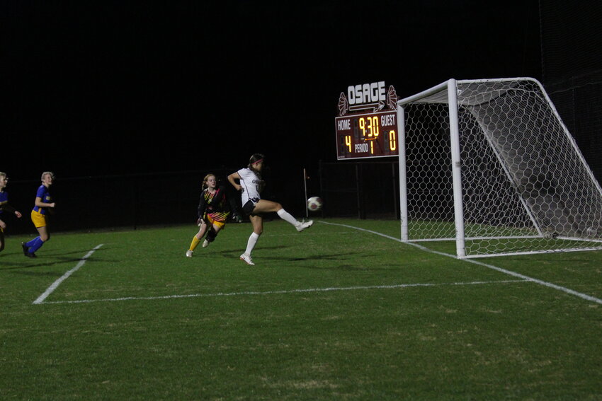 Junior forward Ellyana Torres (No. 11) scored to put Osage up 5-0 over Bolivar during the 2025 jamboree on March 18 at the SOTO Soccer Field.
