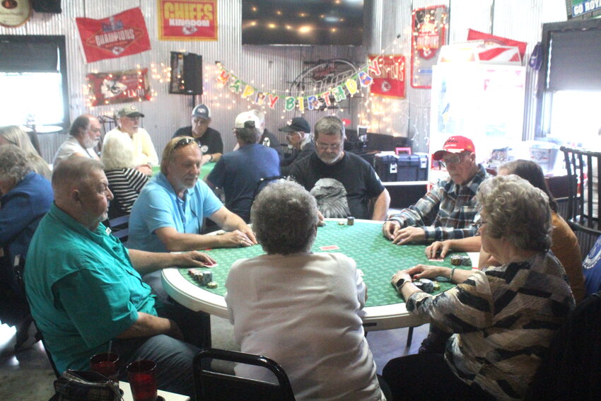 The first ever Wheatland Settlers “Help Save the Village” Poker Run will be held on Saturday, July 12, at various locations around Lake Pomme de Terre. This ties in nicely with the Texas Hold Em Charity Poker Tournament just held Saturday, June 7, at the Turn1 Bar and Grill near Galmey. Beginning at 1 p.m., players from all over the area arrived to try their hand at the game, all in the name of raising funds for the Wheatland Settlers Village. In addition to playing cards, listening to music and enjoying the general atmosphere, meals of pulled pork, baked beans, salads, chips, apple crisps and homemade cookies were available. As stated, this was fundraiser for the Wheatland Settlers Village. 